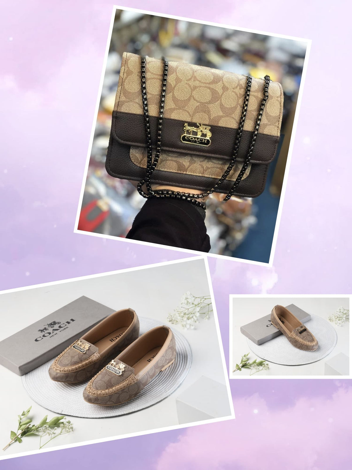 COMBO DEAL - COACH CROSS BODY BAG & COACH FLAT PUMPS - COFFEE