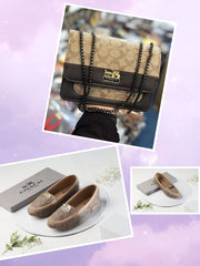 COMBO DEAL - COACH CROSS BODY BAG & COACH FLAT PUMPS - COFFEE