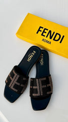 FENDI ROMA STONE SLIDES - BLACK