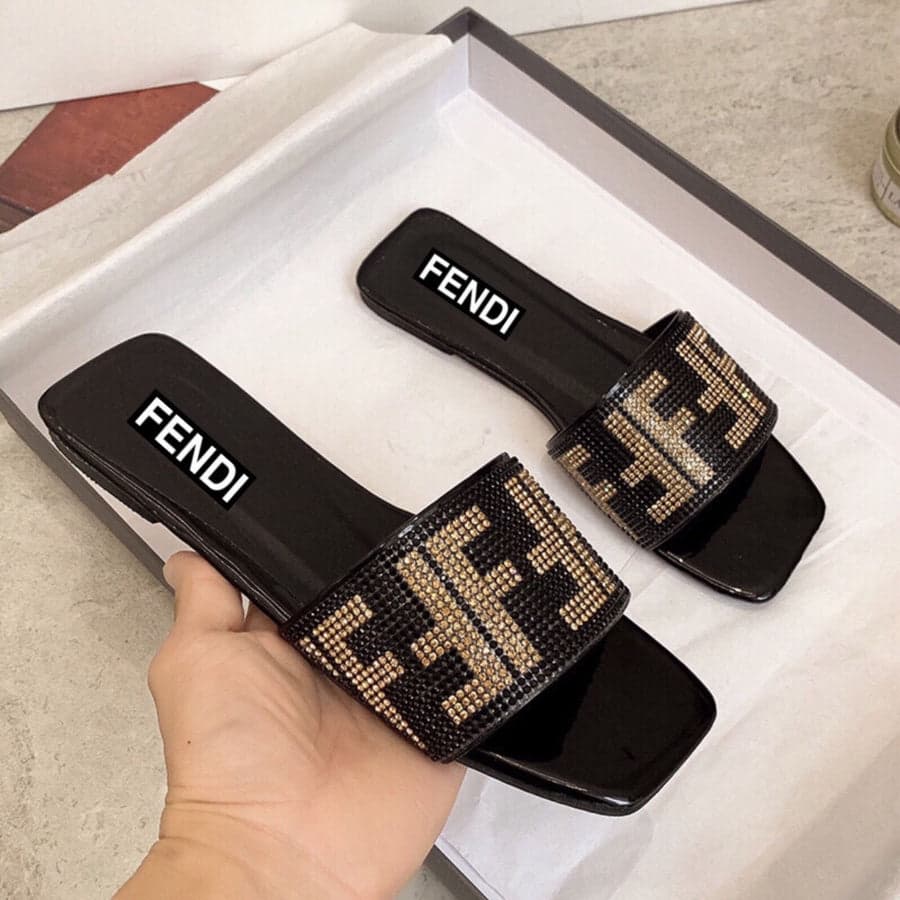 FENDI ROMA STONE SLIDES - BLACK
