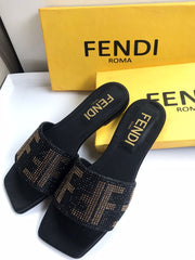 FENDI ROMA STONE SLIDES - BLACK