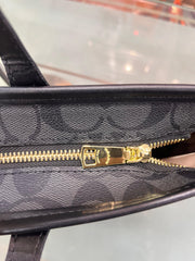 COACH PREMIUM ZIP TOTE BAG SIGNATURE CANVAS - BLACK