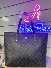 COACH PREMIUM ZIP TOTE BAG SIGNATURE CANVAS - BLACK