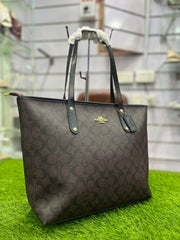 COACH PREMIUM ZIP TOTE BAG SIGNATURE CANVAS - COFFEE