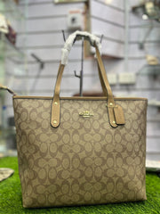COACH PREMIUM ZIP TOTE BAG SIGNATURE CANVAS - BEIGE