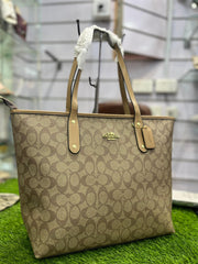 COACH PREMIUM ZIP TOTE BAG SIGNATURE CANVAS - BEIGE