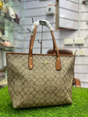 COACH PREMIUM ZIP TOTE BAG SIGNATURE CANVAS - BROWN