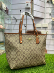 COACH PREMIUM ZIP TOTE BAG SIGNATURE CANVAS - BROWN