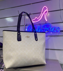 COACH PREMIUM ZIP TOTE BAG SIGNATURE CANVAS - WHITE