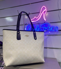 COACH PREMIUM ZIP TOTE BAG SIGNATURE CANVAS - WHITE