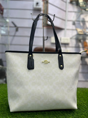 COACH PREMIUM ZIP TOTE BAG SIGNATURE CANVAS - WHITE