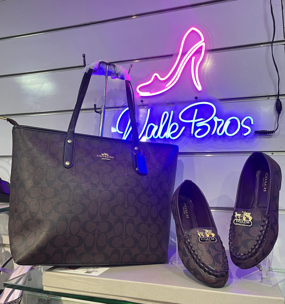 COMBO DEAL OF COACH ZIP TOTE BAG AND COACH FLAT PUMPS - COFFEE