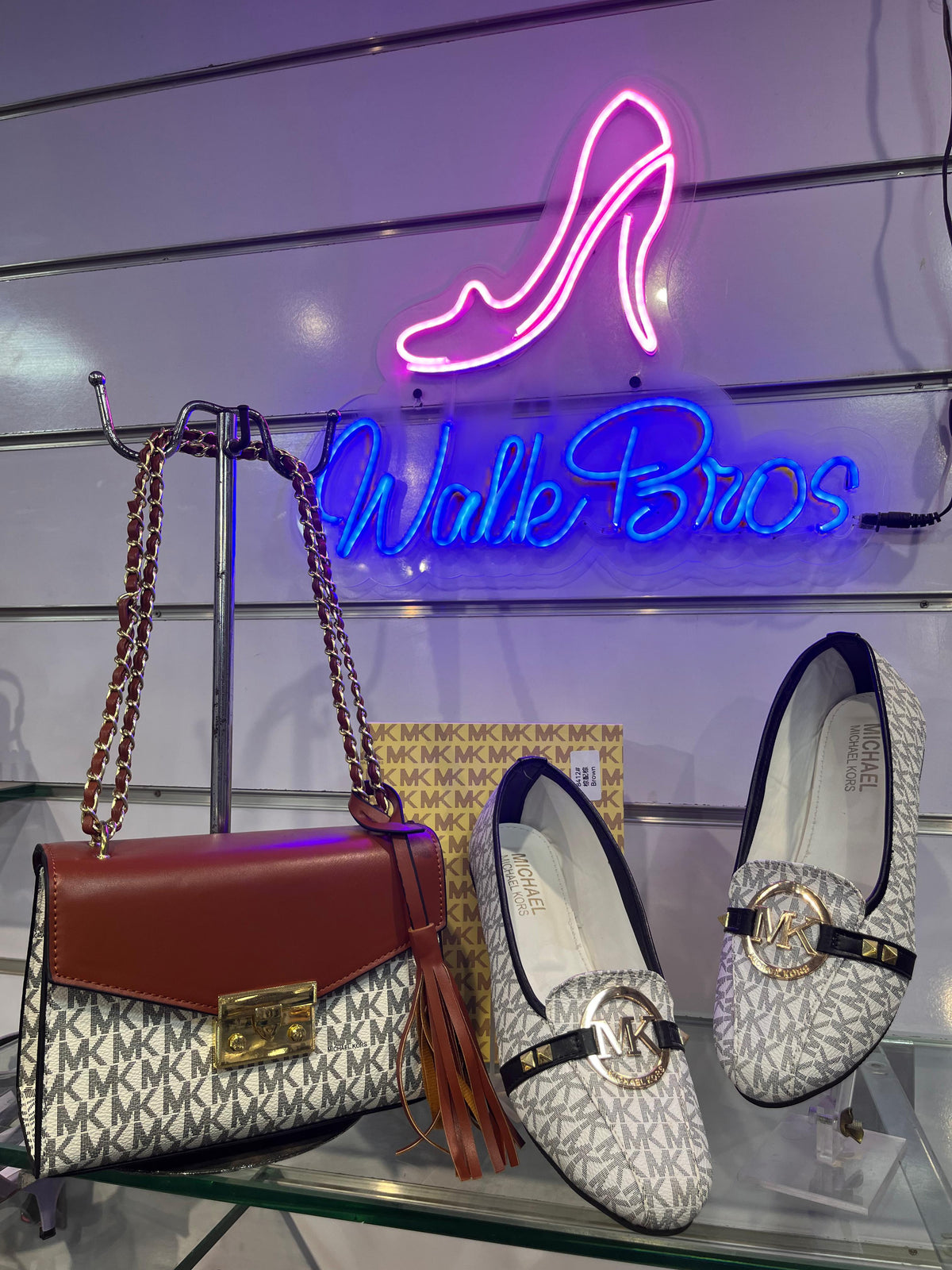 COMBO DEAL OF MK MICHAEL KORS ROSE MEDIUM  LOGO SHOULDER BAG AND FLAT PUMPS -  WHITE