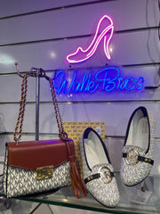 COMBO DEAL OF MK MICHAEL KORS ROSE MEDIUM  LOGO SHOULDER BAG AND FLAT PUMPS -  WHITE