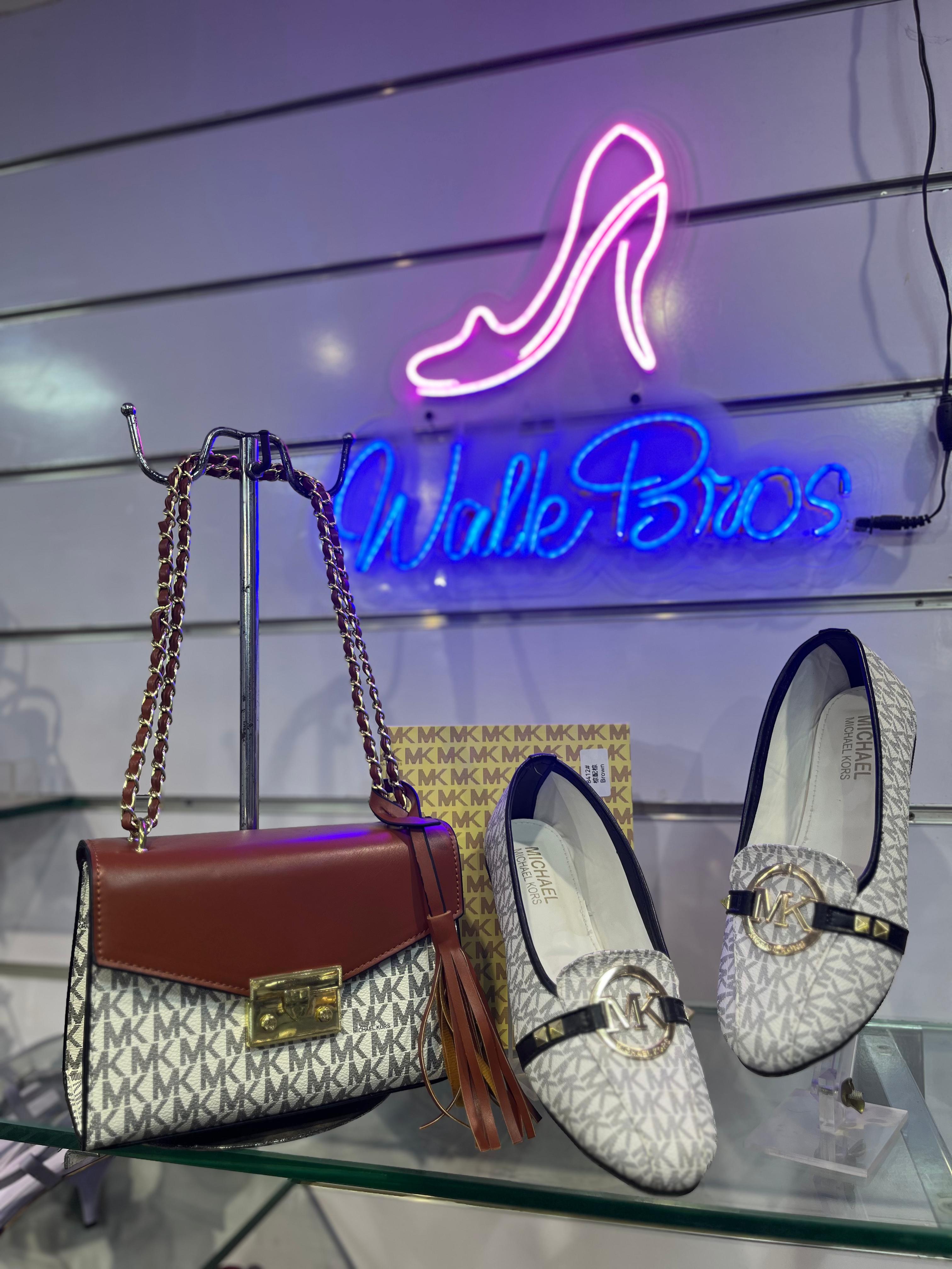 COMBO DEAL OF MK MICHAEL KORS ROSE MEDIUM  LOGO SHOULDER BAG AND FLAT PUMPS -  WHITE