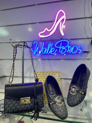COMBO DEAL OF MK MICHAEL KORS ROSE MEDIUM  LOGO SHOULDER BAG AND FLAT PUMPS -  BLACK