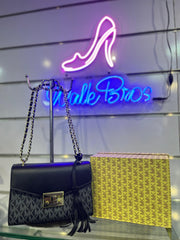 COMBO DEAL OF MK MICHAEL KORS ROSE MEDIUM  LOGO SHOULDER BAG AND FLAT PUMPS -  BLACK