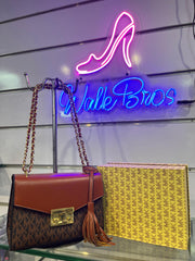MK MICHAEL KORS ROSE MEDIUM LOGO SHOULDER BAG - BROWN