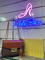 MK MICHAEL KORS ROSE MEDIUM LOGO SHOULDER BAG - BROWN