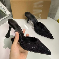 ZARA TRANSPARENT STRAP STONE HEEL - BLACK
