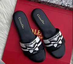 CHRISTIAN DIOR DWAY SLIDES Embroidered with Christian Dior Papillon Motif