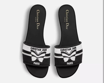 CHRISTIAN DIOR DWAY SLIDES Embroidered with Christian Dior Papillon Motif