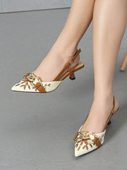 ZARA Mustard Floral Embroidered Chain Slingback