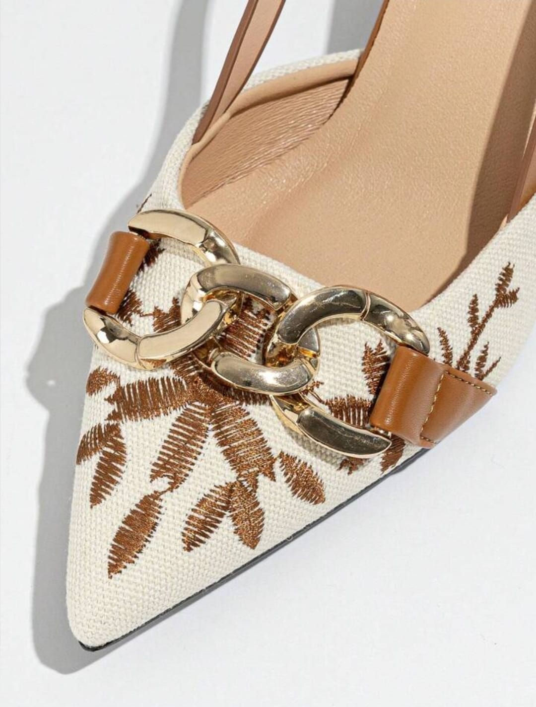 ZARA Mustard Floral Embroidered Chain Slingback
