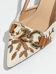 ZARA Mustard Floral Embroidered Chain Slingback