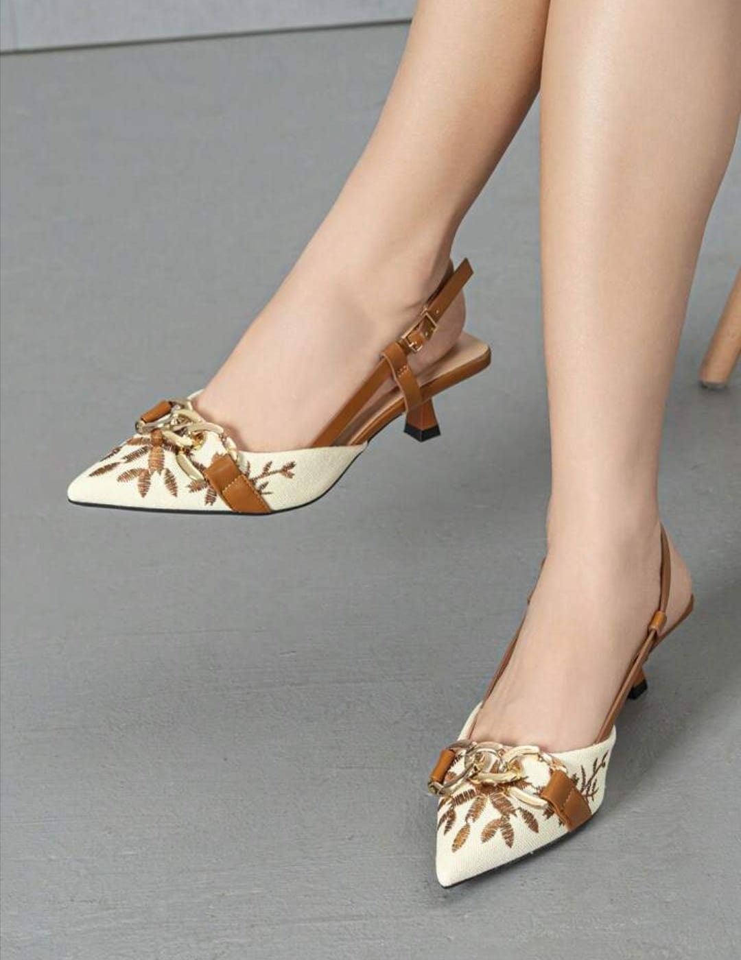 ZARA Mustard Floral Embroidered Chain Slingback