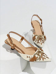 ZARA Mustard Floral Embroidered Chain Slingback