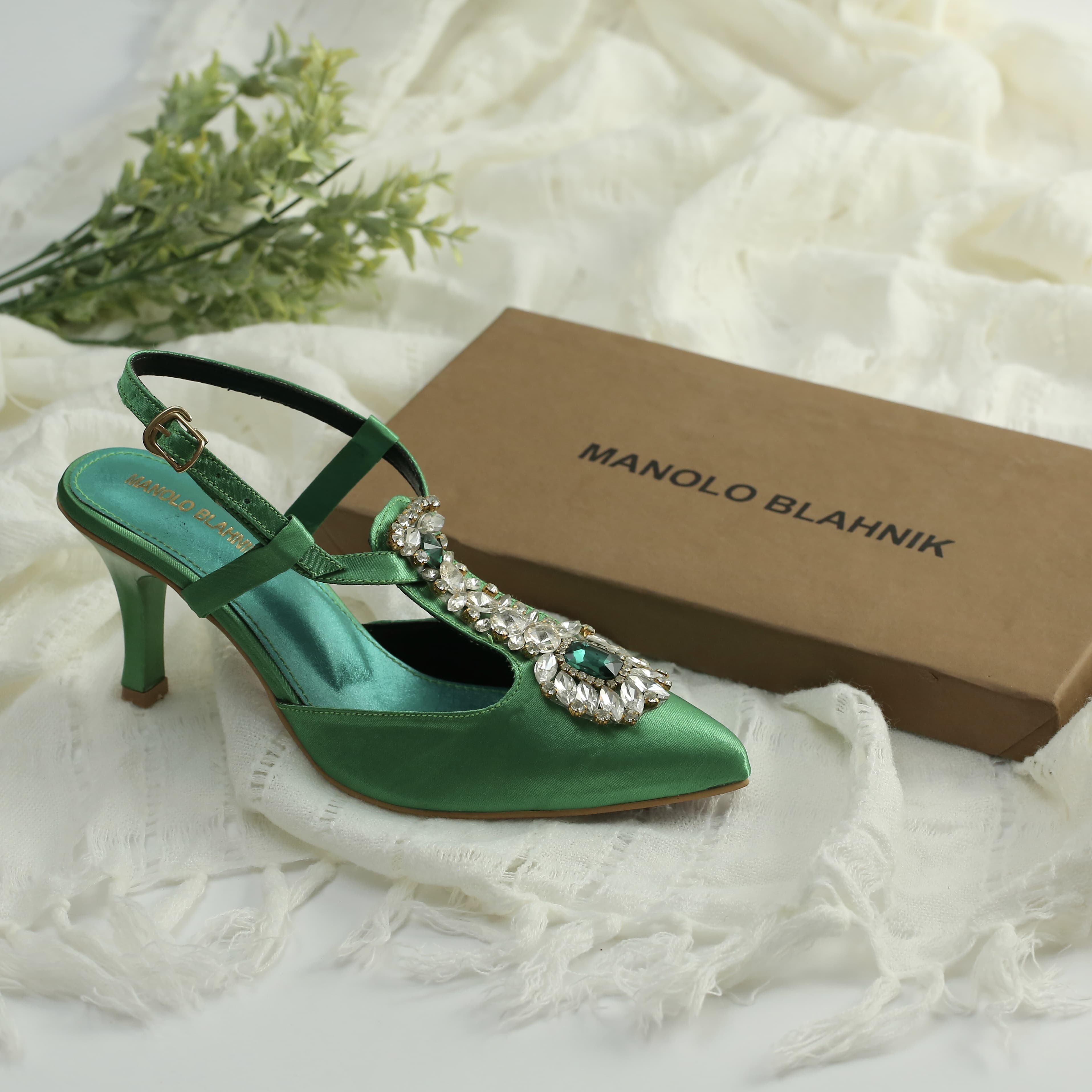 WALK BROS Diamond Slingback Heels - Green