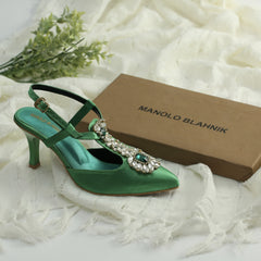 WALK BROS Diamond Slingback Heels - Green