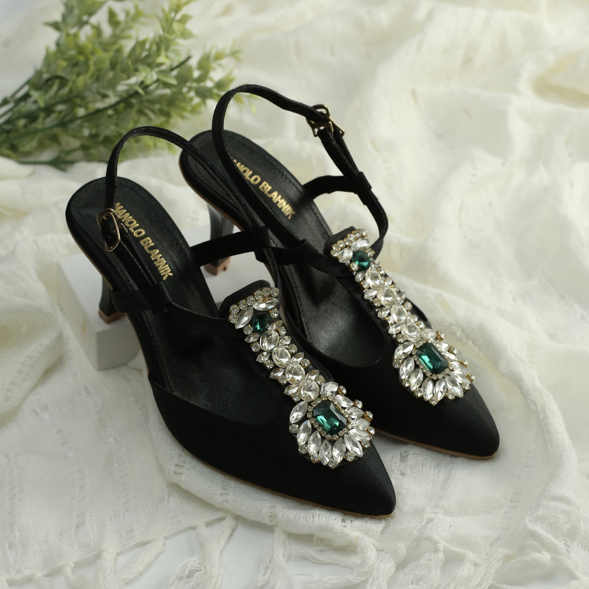WALK BROS Diamond Slingback Heels - Black