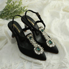 WALK BROS Diamond Slingback Heels - Black