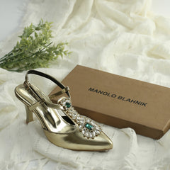 WALK BROS Diamond Slingback Heels - Golden