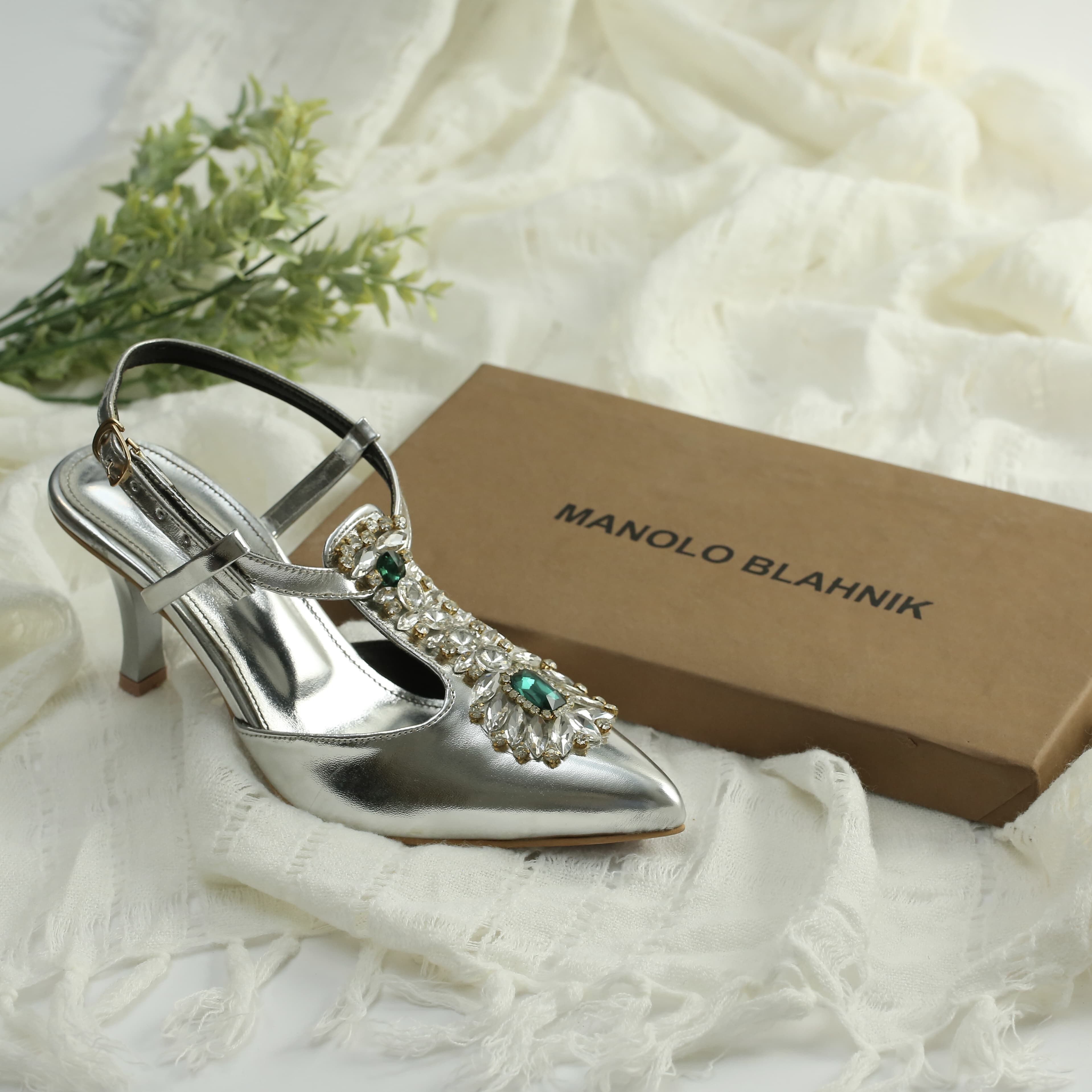 WALK BROS Diamond Slingback Heels - Silver