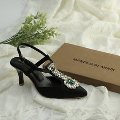WALK BROS Diamond Slingback Heels - Black