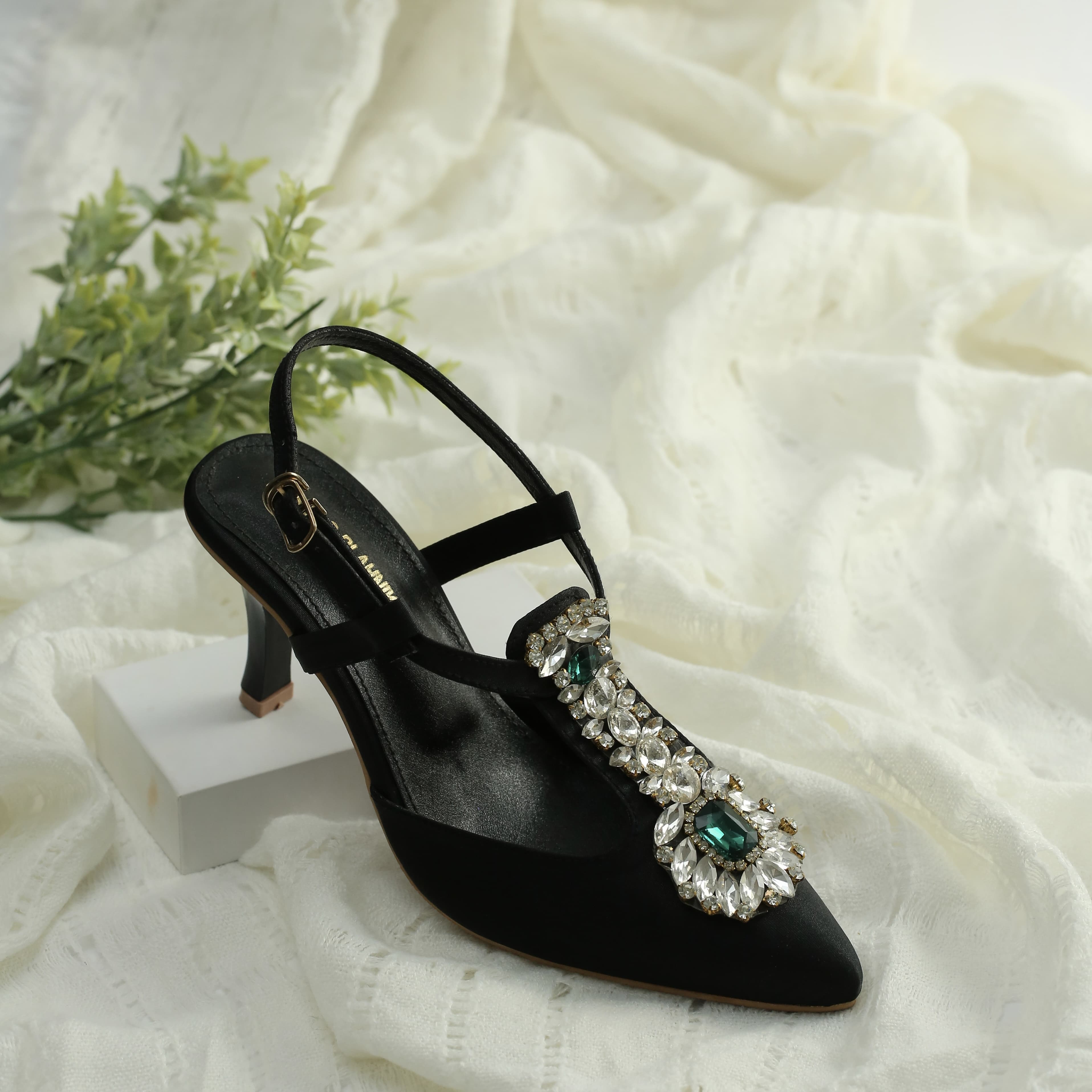 WALK BROS Diamond Slingback Heels - Black