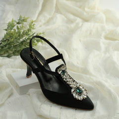 WALK BROS Diamond Slingback Heels - Black