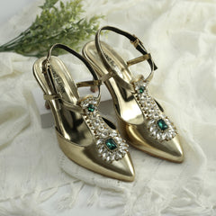 WALK BROS Diamond Slingback Heels - Golden