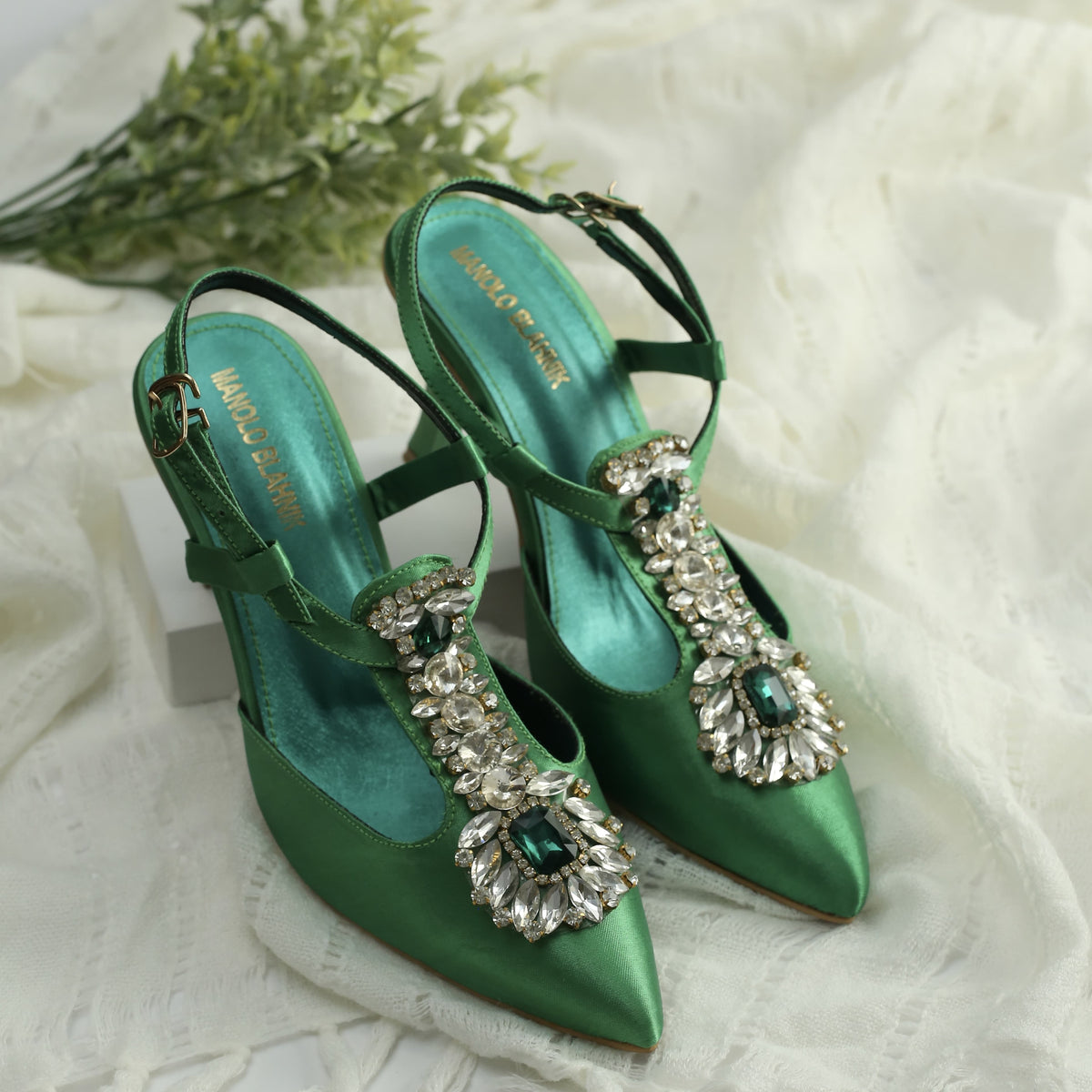 WALK BROS Diamond Slingback Heels - Green
