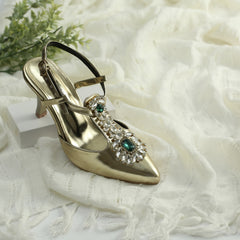 WALK BROS Diamond Slingback Heels - Golden