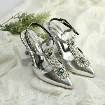 WALK BROS Diamond Slingback Heels - Silver