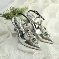 WALK BROS Diamond Slingback Heels - Silver