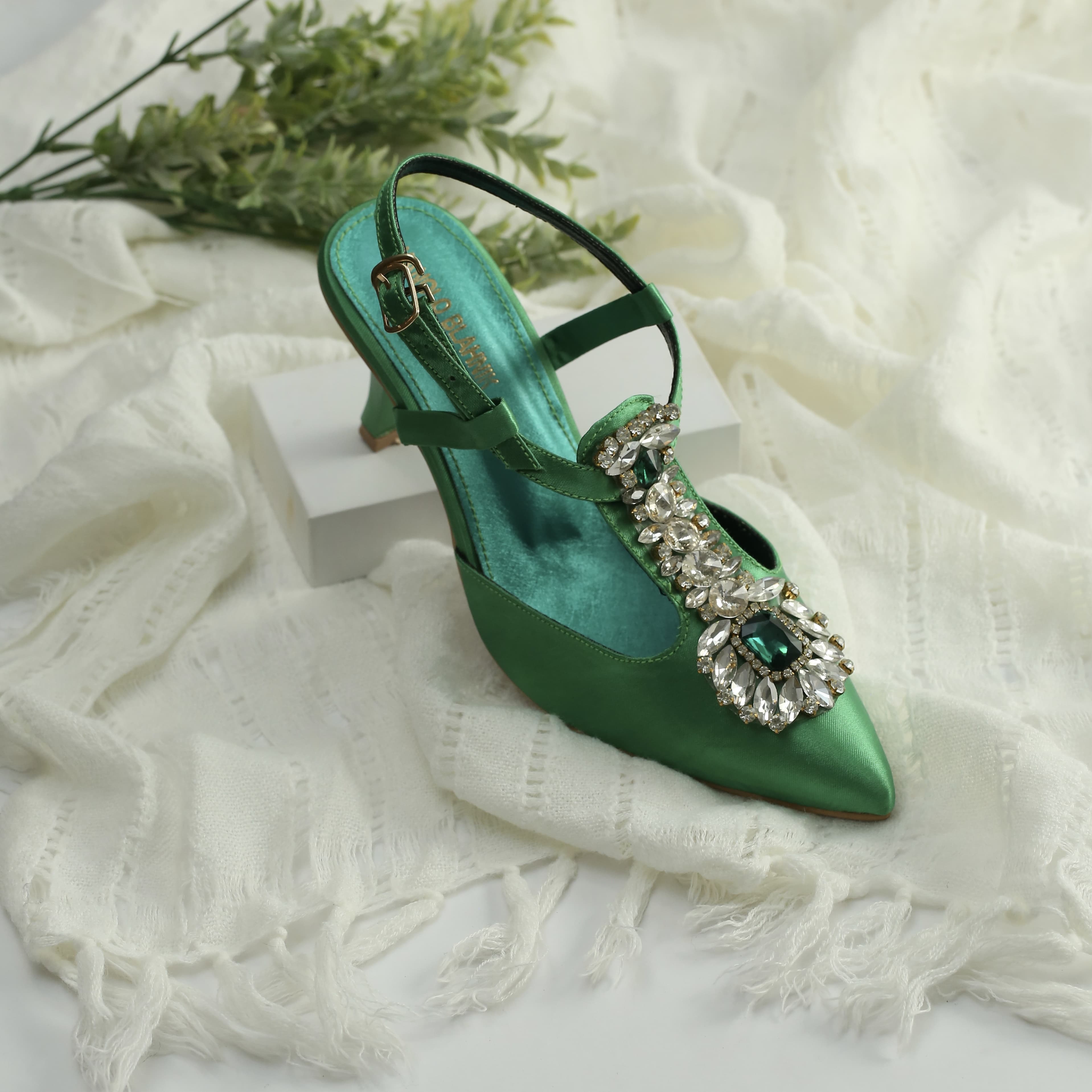 WALK BROS Diamond Slingback Heels - Green