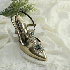 WALK BROS Diamond Slingback Heels - Golden
