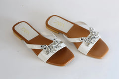 ZARA CRYSTAL FLAT SANDALS - WHITE