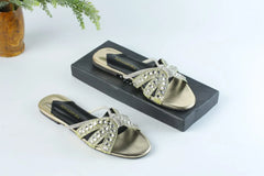 AQUAZZURA EMBROIDERED RHINESTONE FLAT SANDALS - GOLDEN