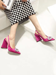 WOMEN'S POINTED TRIANGLE HEELS - PINK
